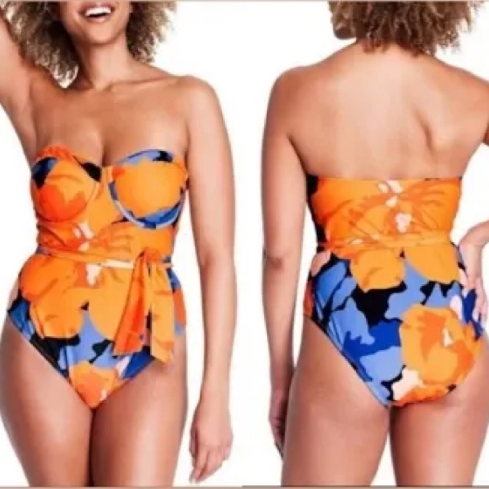 🌹 TABATHA BROWN • EUC FLORAL PRINT TIE FRONT ONE PIECE SWIMSUIT